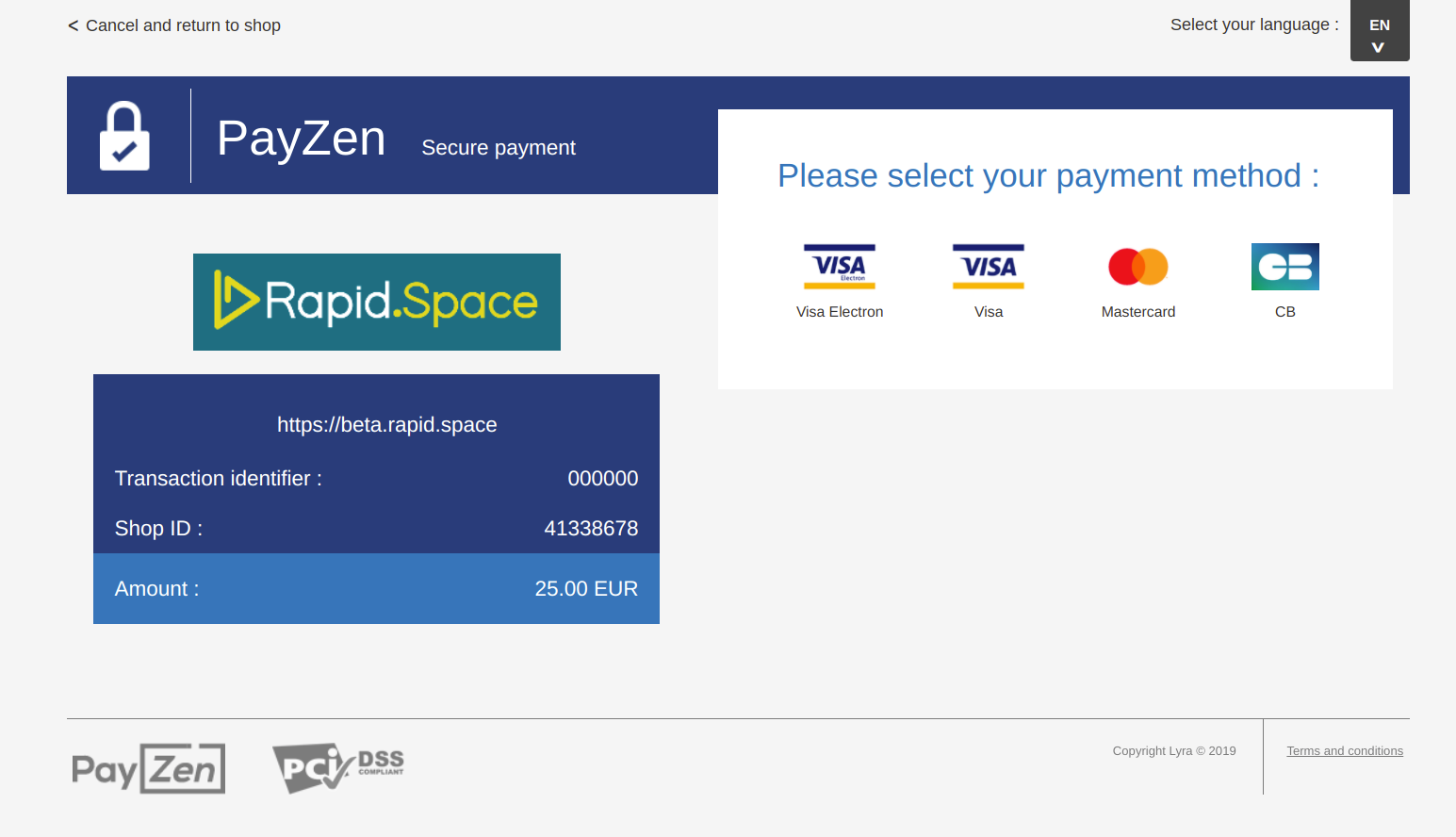 Rapid Space PayZen Payment