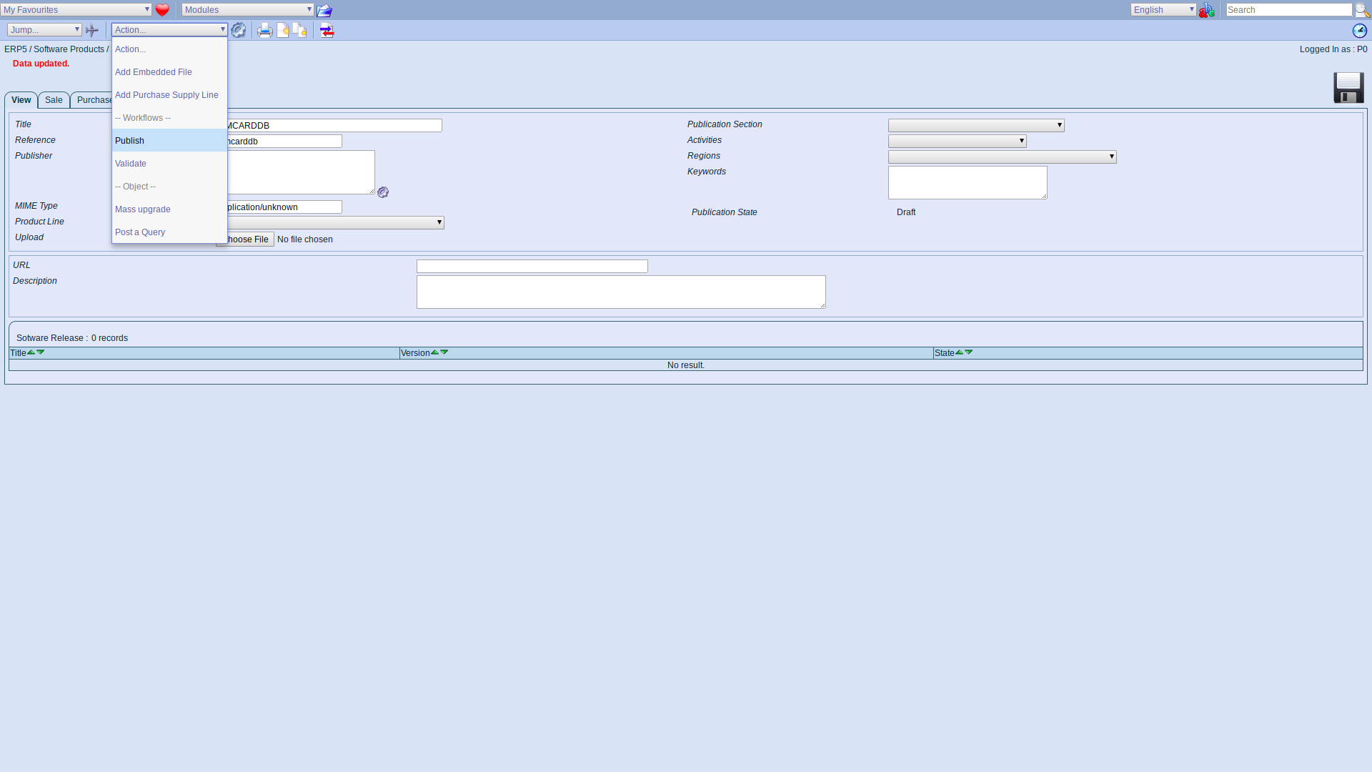 ERP5 Interface - Administrator Publish Software Product Webrunner
